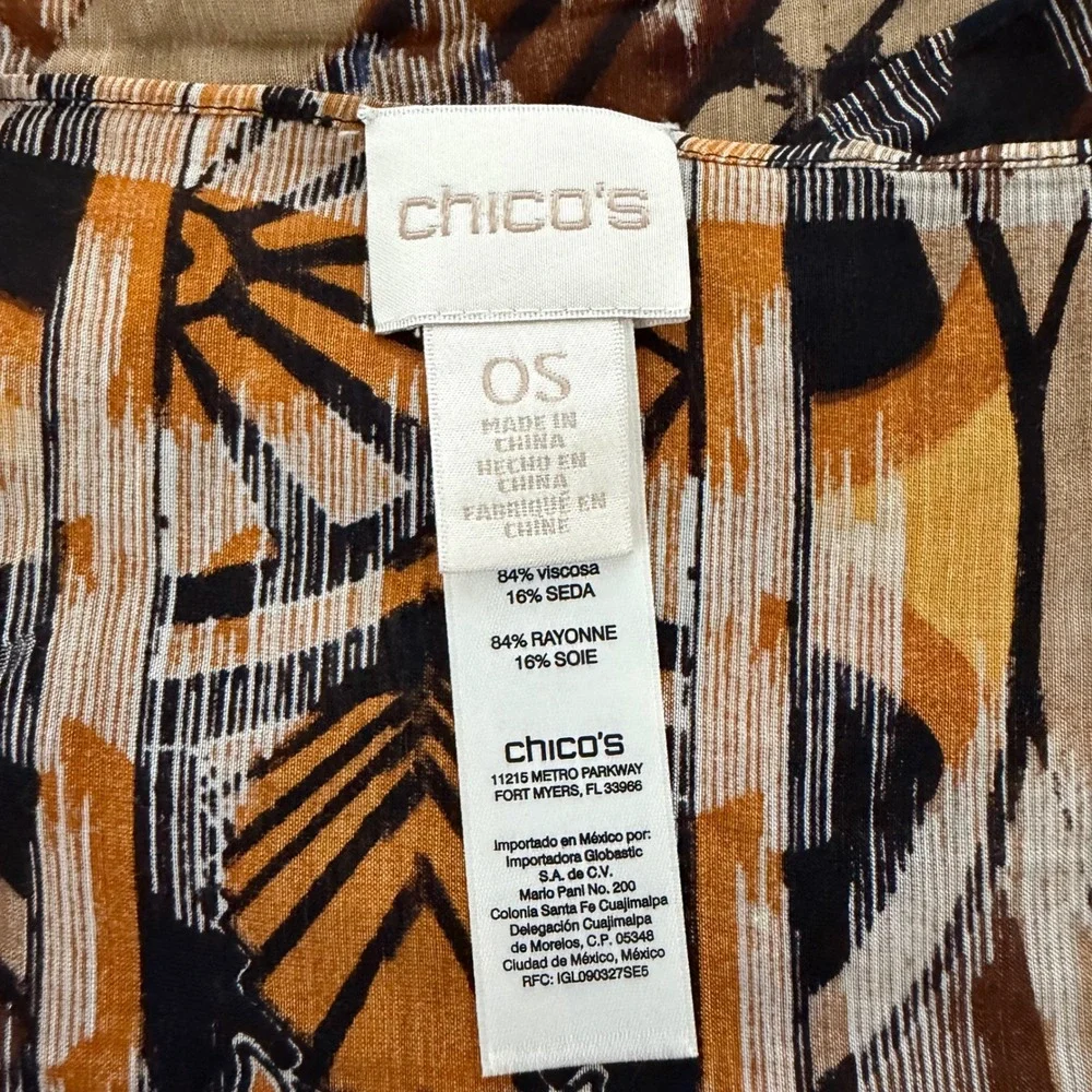 Chicos Women Blue Gold Geometric Floral Silk Blend Lightweight Rectangular Scarf